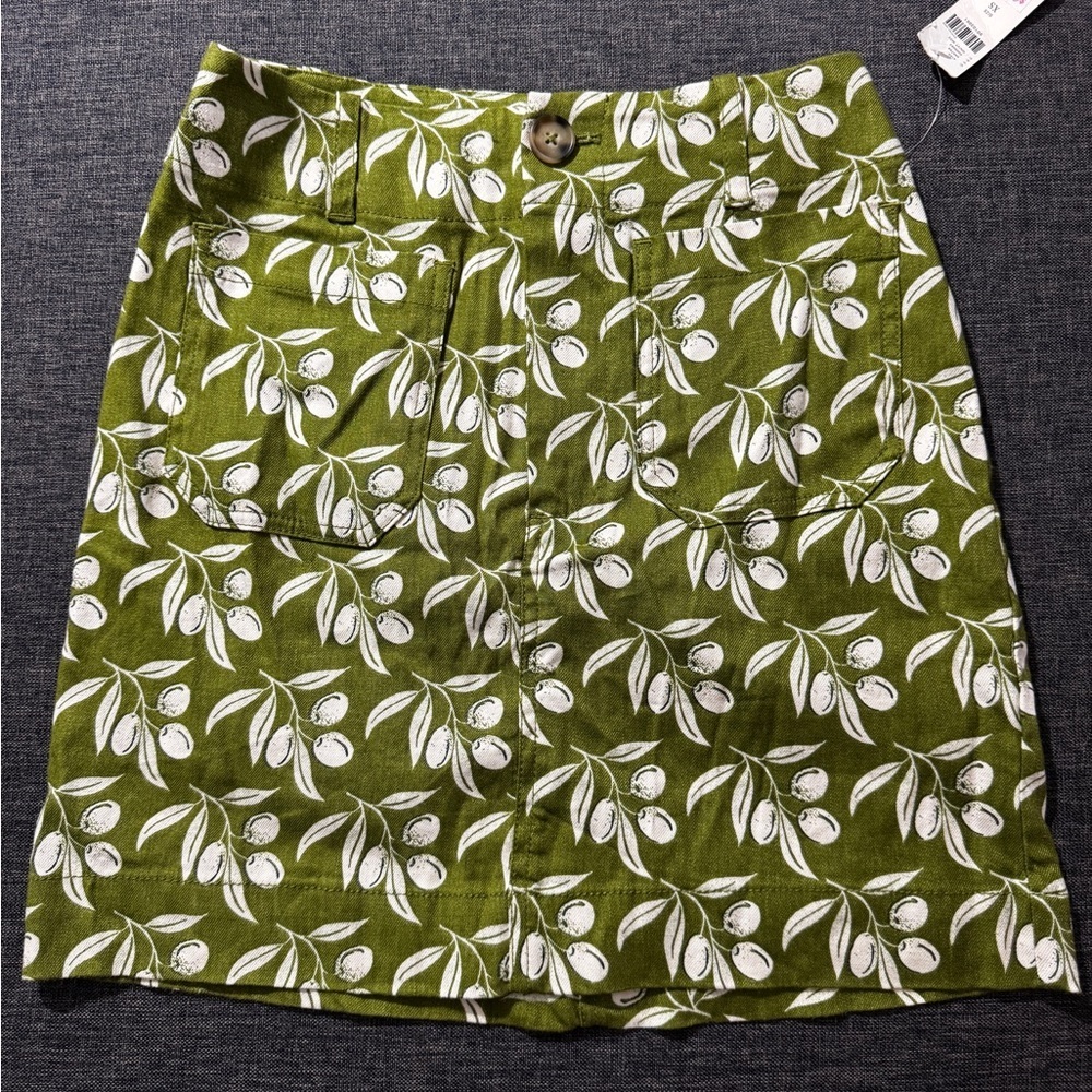 New Anthropologie The Colette Linen Mini Skirt Printed High Rise Green White XS - Picture 4 of 12